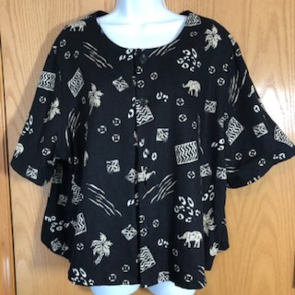 Vintage Reversible Studio Ease Woman 20W Boxy Jacket Elephant Animal Print 1X - Picture 1 of 12
